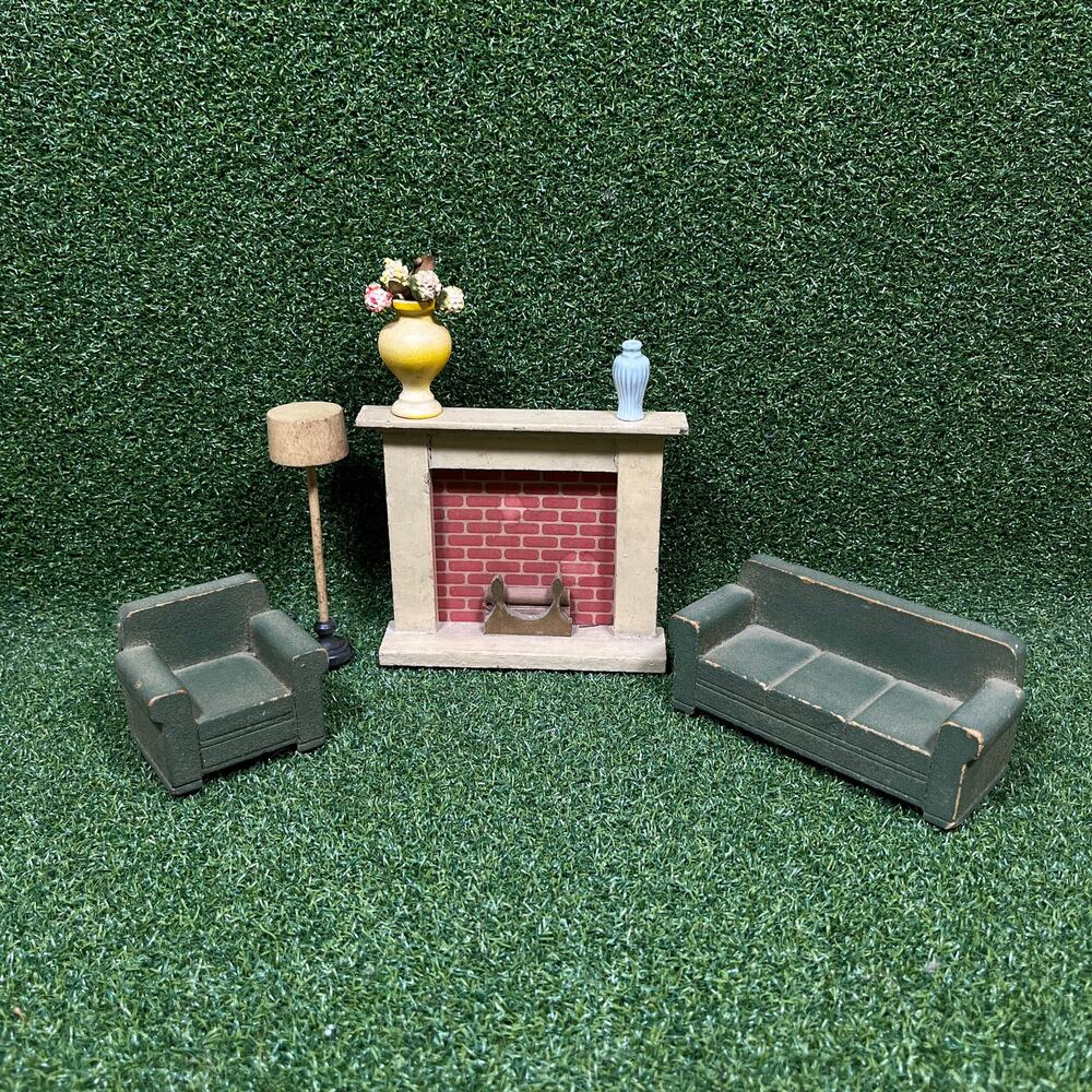 Vintage Miniature Fireplace Dollhouse Furniture Set